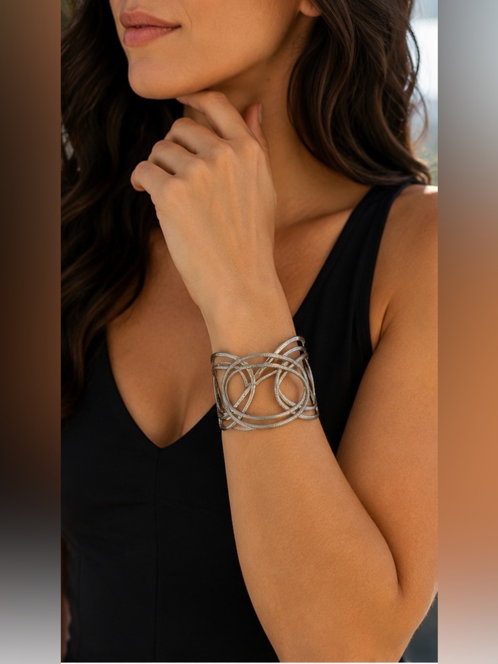 Silver Tone Openwork Hinge Cuff Bracelet | Statement Fashion Jewelry